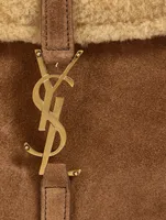 Le 5 À 7 Shearling-Trimmed Suede Shoulder Bag