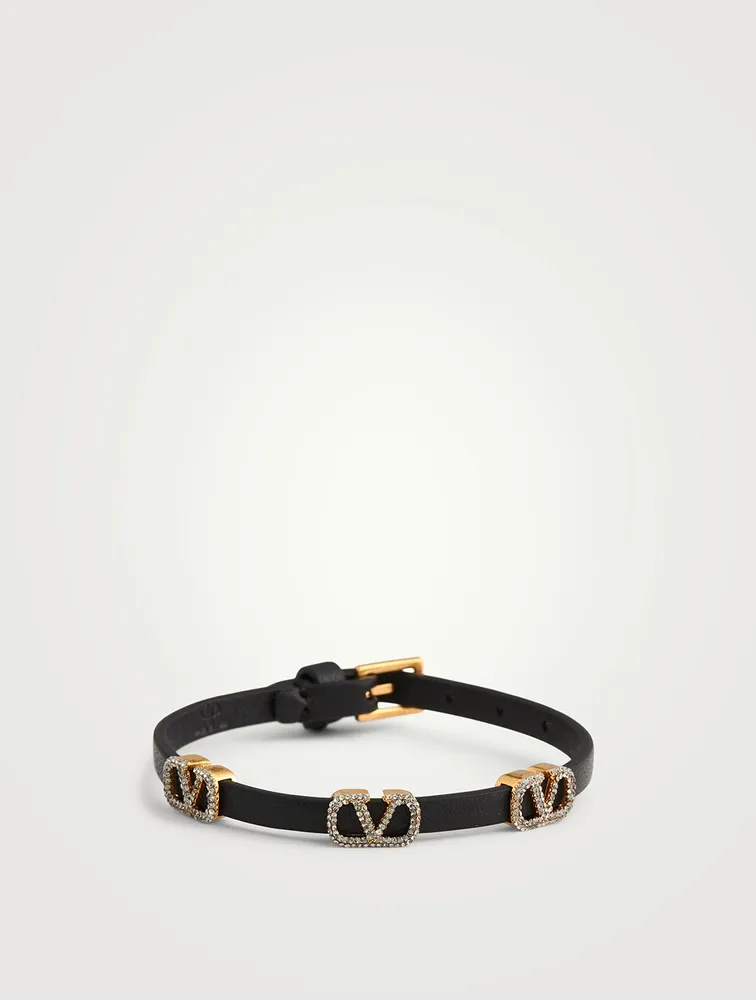 Crystal VLOGO Leather Strap Bracelet