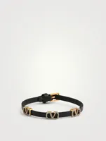 Crystal VLOGO Leather Strap Bracelet