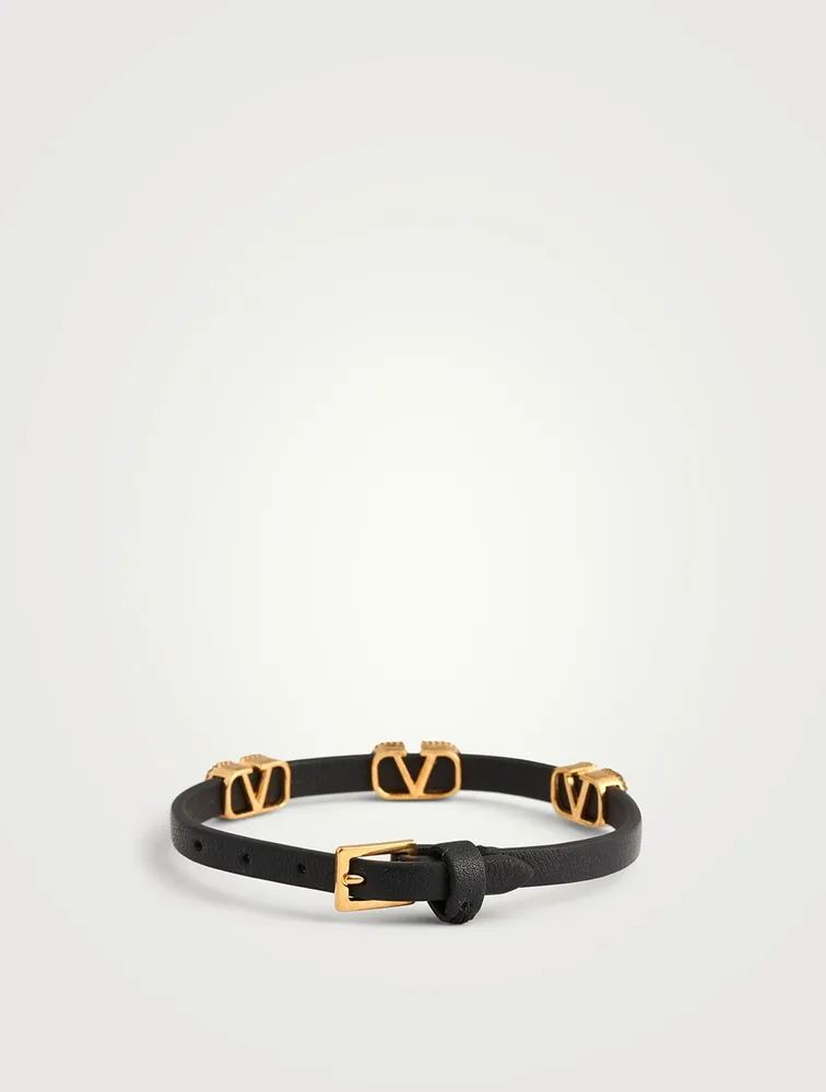 Crystal VLOGO Leather Strap Bracelet