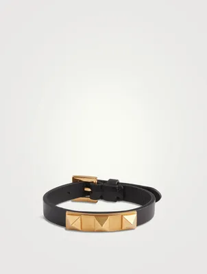 Three-Stud Leather Strap Bracelet