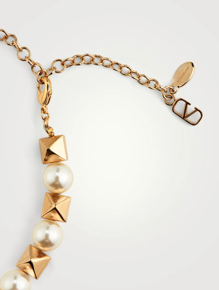 Rockstud Faux Pearl Necklace