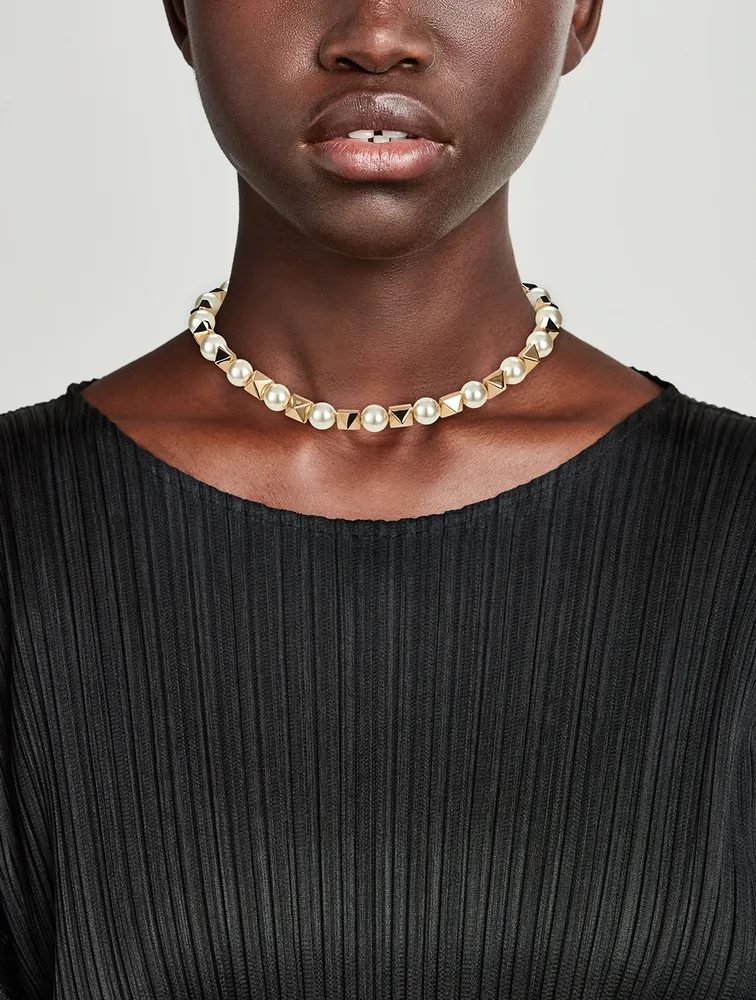 Rockstud Faux Pearl Necklace