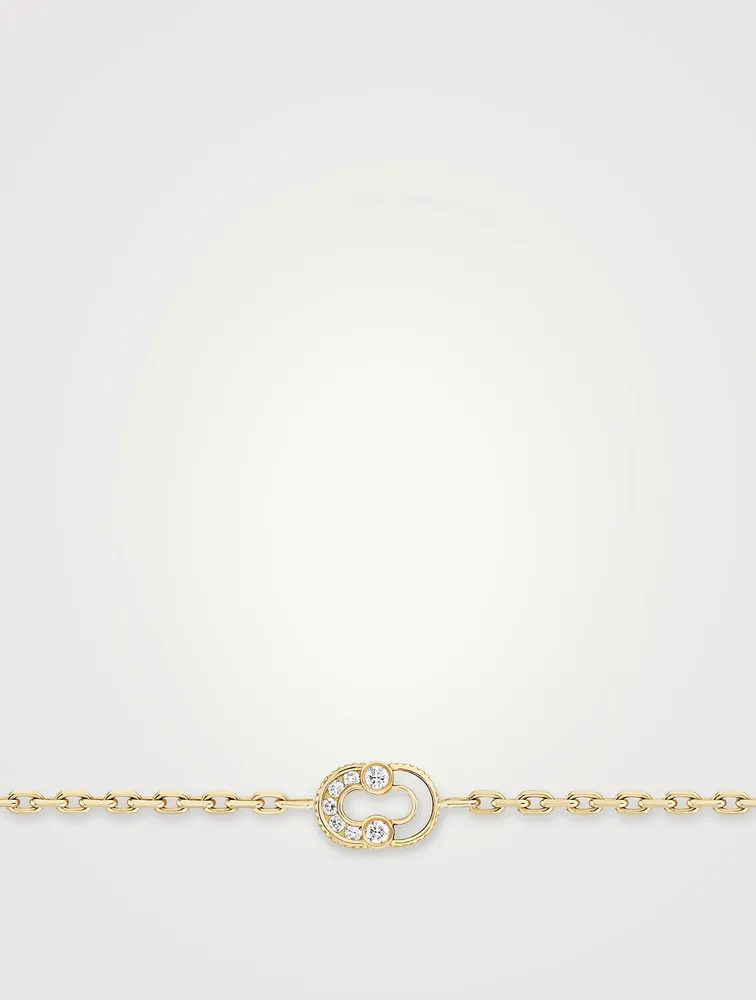 Magnetic 18K Gold Semi Mother-Of-Pearl Bracelet With Diamonds