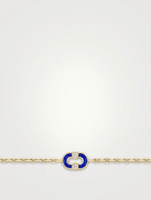 Magnetic 18K Gold Recto Verso Lapis Lazuli And Mother-Of-Pearl Bracelet With Diamonds