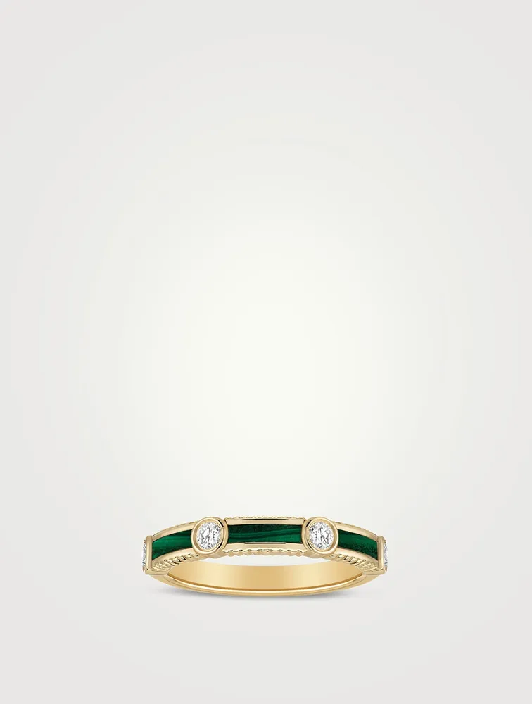 Rayon 18K Gold Malachite Ring With Diamonds