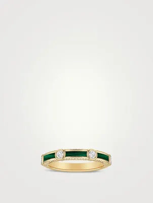Rayon 18K Gold Malachite Ring With Diamonds