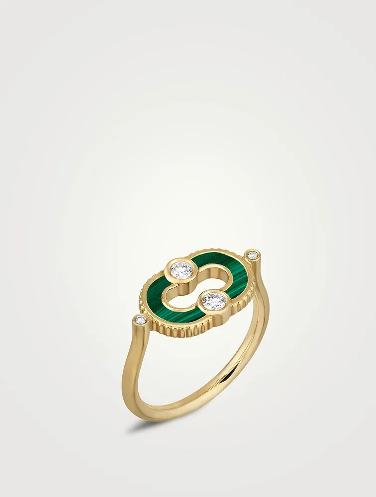 Magnetic 18K Gold Malachite Ring With Diamonds