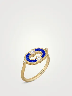Magnetic 18K Gold Lapis Lazuli Ring With Diamonds