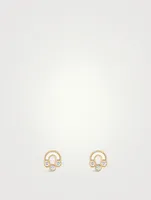 Magnetic 18K Gold Mother-Of-Pearl Stud Earrings With Diamonds