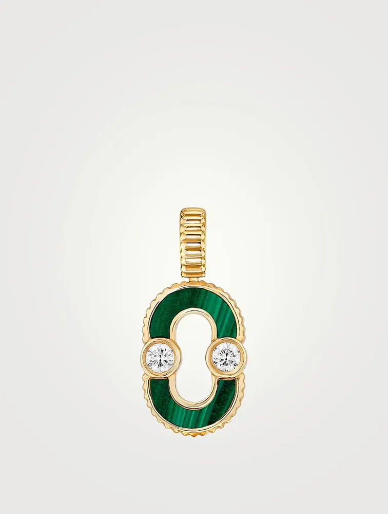 Magnetic 18K Gold Twist Malachite And Mother-Of-Pearl Pendant With Diamonds
