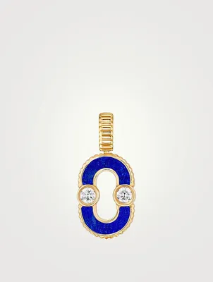 Magnetic 18K Gold Twist Lapis Lazuli And Malachite Pendant With Diamonds