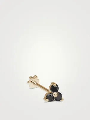 14K Gold Trinity Threaded Stud Earring With Black Diamonds