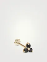 14K Gold Trinity Threaded Stud Earring With Black Diamonds