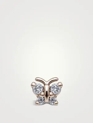 18K Gold Butterfly Threaded Stud Earring With Diamonds