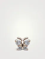 18K Gold Butterfly Threaded Stud Earring With Diamonds