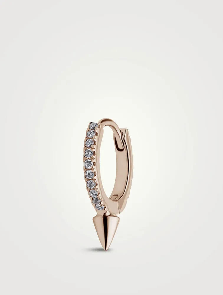 18K Gold Single Short Spike Eternity Hoop Earring With Diamonds