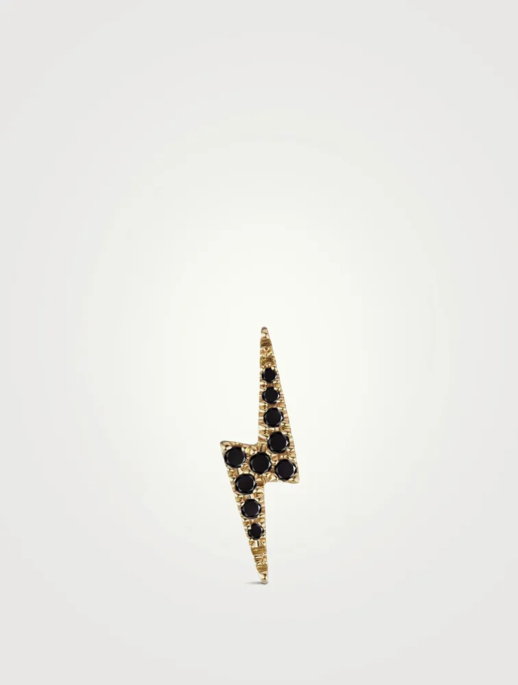 18K Gold Lightning Bolt Threaded Stud Earring With Diamonds