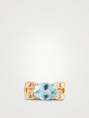 Magnetic 18K Gold Enchainée Ring With Aquamarine And Diamonds