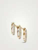 18K Gold Triple Linked Eternity Right Hoop And Cuff Earring With Diamonds