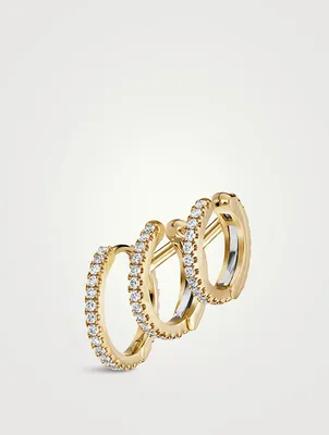 18K Gold Triple Linked Eternity Left Hoop And Cuff Earring With Diamonds