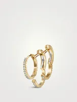 18K Gold Triple Linked Eternity Left Hoop And Cuff Earring With Diamonds