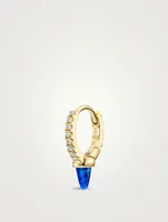 18K Gold Lapis Single Short Spike Eternity Hoop Earring With Diamonds