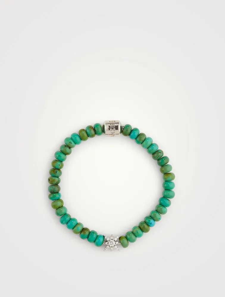 Bohème Green Turquoise Beaded Bracelet With Silver Topaz Starburst Charm