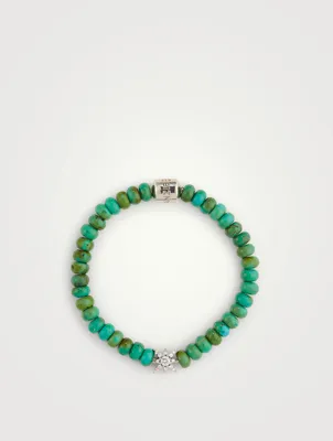 Bohème Green Turquoise Beaded Bracelet With Silver Topaz Starburst Charm