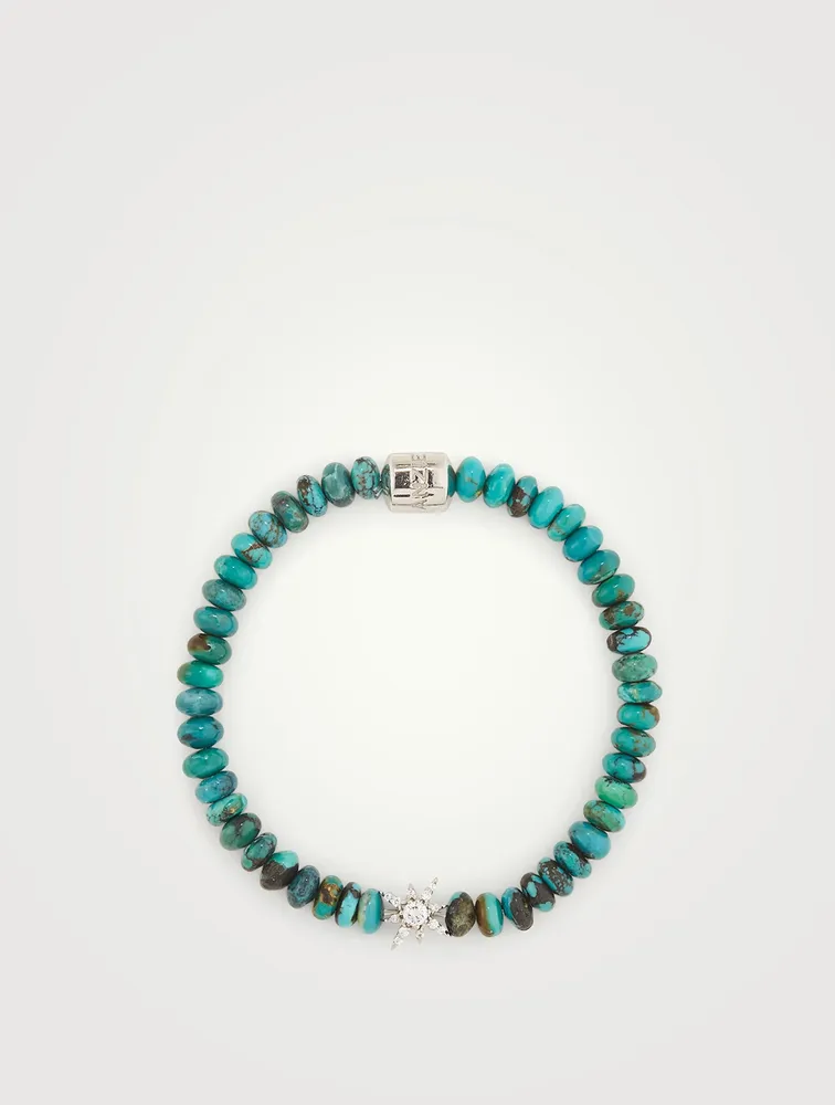 Bohème Light Chrysocolla Beaded Bracelet With Silver Topaz Starburst Charm