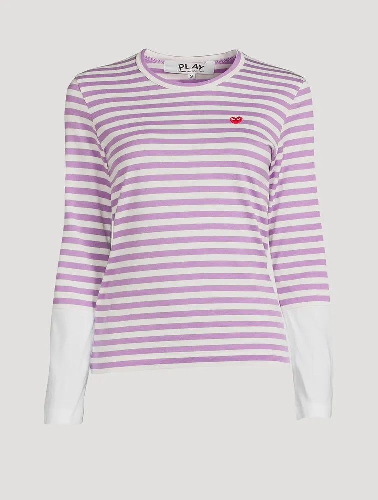 Small Embroidered Heart Long-Sleeve T-Shirt Stripe Print