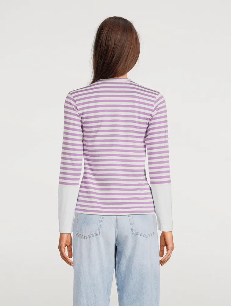 Small Embroidered Heart Long-Sleeve T-Shirt Stripe Print