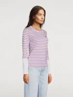 Small Embroidered Heart Long-Sleeve T-Shirt Stripe Print