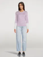 Small Embroidered Heart Long-Sleeve T-Shirt Stripe Print