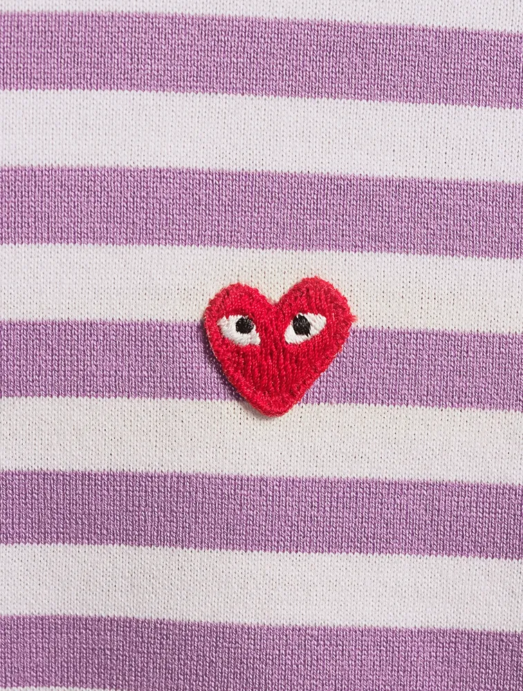 Small Embroidered Heart Long-Sleeve T-Shirt Stripe Print