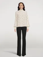 Smocked Silk Blouse Polka Dot Print