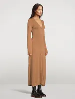 Buttoned Long-Sleeve Wool Dress