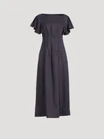 Flutter-Sleeve Linen Midi Dress