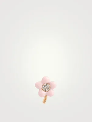 14K Gold Tiny Flower Stud Earring With Diamonds