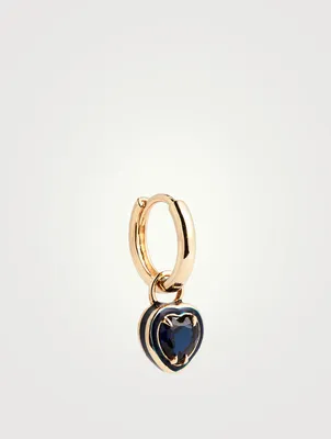 14K Gold Heart Cocktail Huggie Earring With Sapphire
