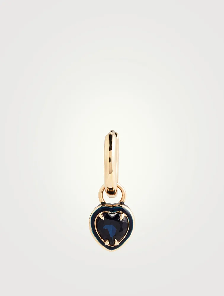 14K Gold Heart Cocktail Huggie Earring With Sapphire