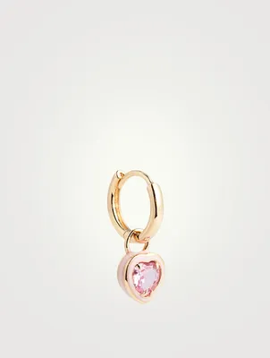 14K Gold Heart Cocktail Huggie Earring With Pink Sapphire