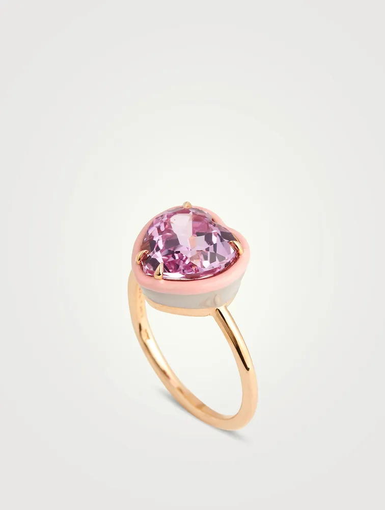 14K Gold Heart Cocktail Ring With Pink Sapphire