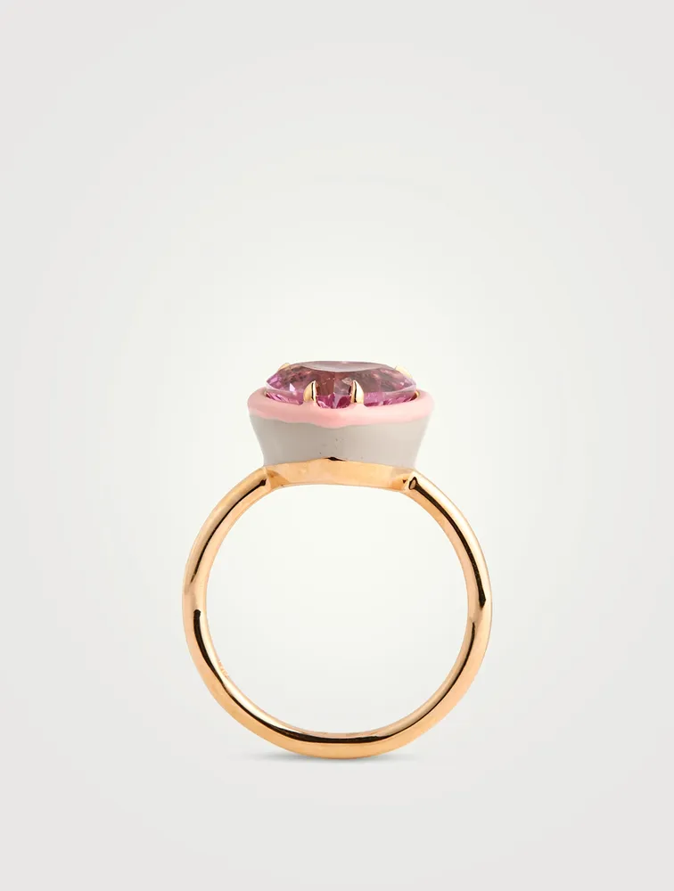 14K Gold Heart Cocktail Ring With Pink Sapphire