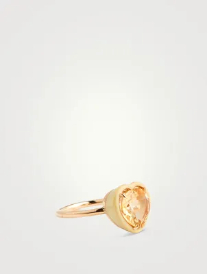 14K Gold Heart Cocktail Ring With Yellow Citrine