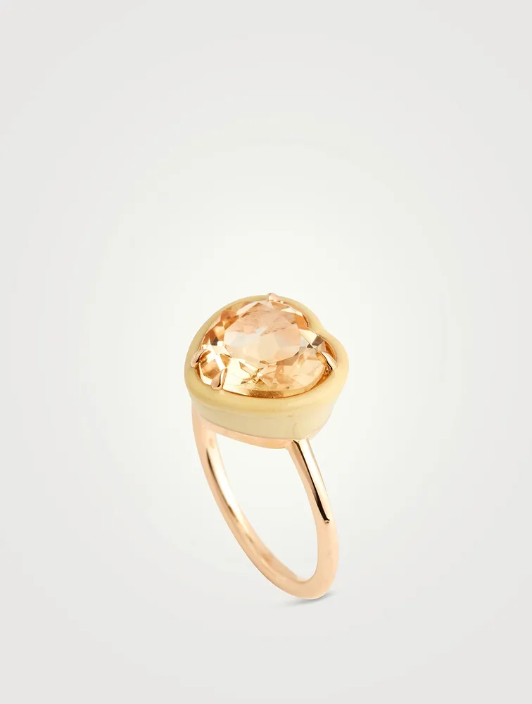 14K Gold Heart Cocktail Ring With Yellow Citrine