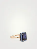 14K Gold Rectangular Cocktail Ring With Blue Sapphire