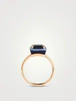 14K Gold Rectangular Cocktail Ring With Blue Sapphire