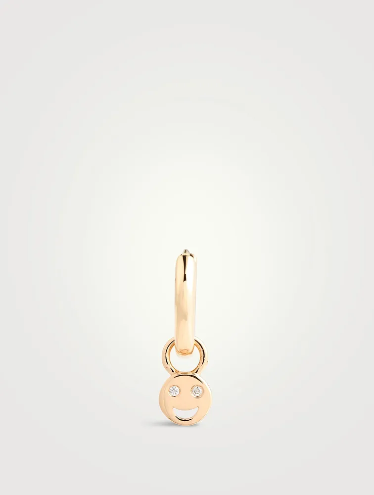 14K Gold Tiny Smile Huggie Earring With Diamonds