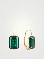 14K Gold Rectangular Cocktail Drop Earrings With Emerald